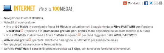 Schermata dell'offerta Fastweb Joy